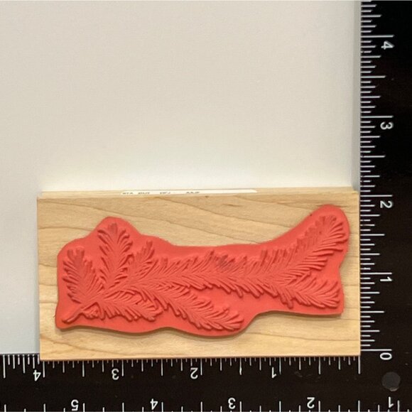 E188 OUTLINES RUBBER STAMP Handcrafted Evergreen Branch BOTANICAL NATURE - Picture 2 of 5